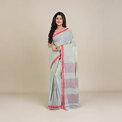 Handloom Bengal Cotton Santipuri Saree |Grey 