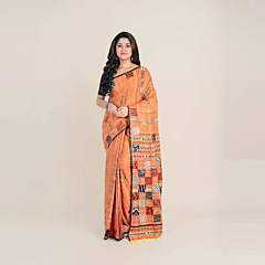 Handloom Bengal Cotton Santipuri Saree | Orange
