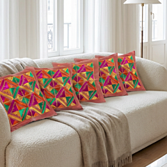 Hand-Embroidered Multicoloured Cotton Cushion Covers | Set of 5