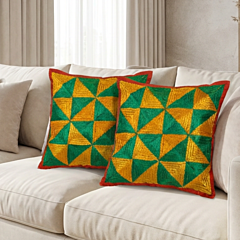 Hand-Embroidered Multicoloured Geometric Pattern Cushion Covers | Set of 2