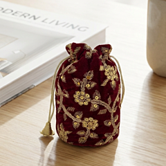 Hand-Embroidered Maroon Potli for Wedding