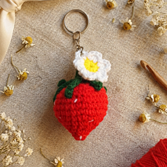 Hand-Crocheted Strawberry Keychain
