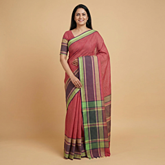 Handloom Checkered Pink Gamcha Saree with Blouse