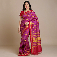 Bengal Magenta Garad Silk Saree