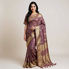 Purple Tussar Muga Silk Banarasi Saree with Blouse