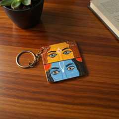 Handmade Radha-Krishna Eyes Wooden Keychain