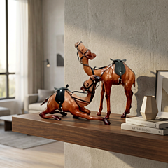 Handcrafted Leather Camel Figurine | Set of 2