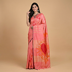 Handpainted Bhagalpuri Viscose Silk Saree|Peach