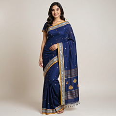 Bengal Handloom Cotton Saree with Blouse Piece | Royal Blue