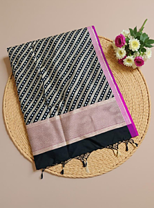 Banarasi Pure Katan Silk Fekua Dupatta-Black