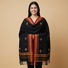 Handmade Kutchi Merino Wool Shawl| Black