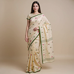 Sage green cotton saree with motif