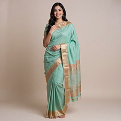 Maheshwari Saree turquoise with golden zari 6.25 mtrs Silk cotton
