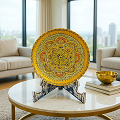 CERAMIC DECORATIVE PLATE WITH KALAMKARI MINIATURE ART & WOODEN STAND