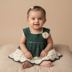 Hand-Crocheted Green & White Frock for Girls