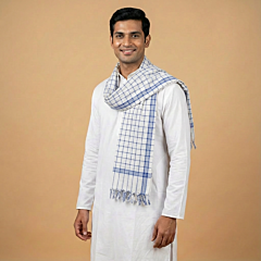 Handloom Cotton Blue Checkered Gamcha | 66 x 33 Inches