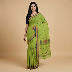 Handloom Soft Cotton Green Saree
