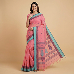 Exclusive Bengal Handloom Cotton Saree | Pink | 5.5 meters