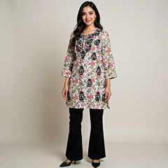 Women Embroidered Pure Cotton Multicolor Straight Kurta  