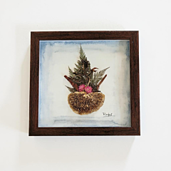 Unique vase artwork made from dry flower and leaves.