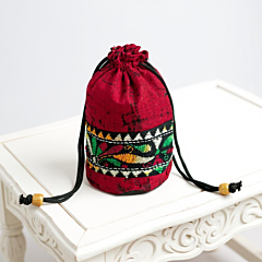 Pure Cotton Batik Kantha Stitch Work Potli Bag | Red