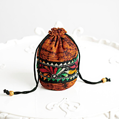 Cotton Batik Kantha Stitch Work Potli Bag Yellow