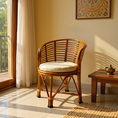 Handcrafted Cane Patio Chair with Cushion