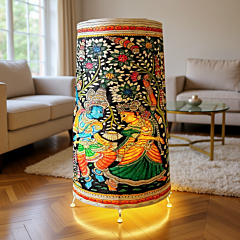 Handcrafted Kalamkari Krishna-Radha Hand-Painted Floor Lamp I 26 inches