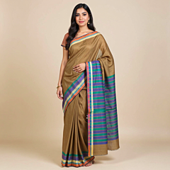 Handloom Cotton Saree with Striped Pallu I Multicolour