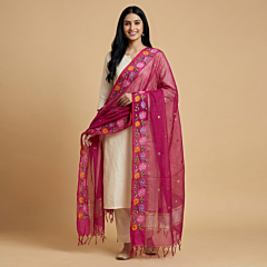 Handcrafted Kota Doria Dupatta | Dark Pink