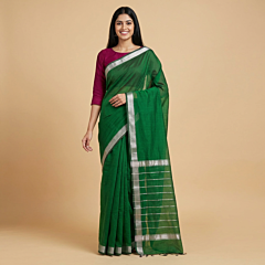 Handloom Mangalagiri Silk Green Saree