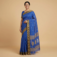 Handloom Cotton Blue Tangail Saree