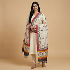 Handwoven Tussar Silk Beige Dupatta
