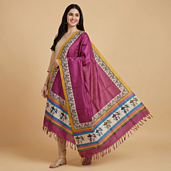 Handwoven Tussar Silk Dupatta | Pink & White