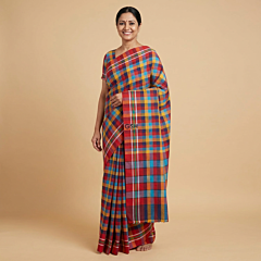 Handloom Checkered Mutlicolour Gamcha Saree with Blouse