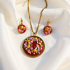 Hand Embroidery Jewelry Set Pendant and Earrings | Multicolor