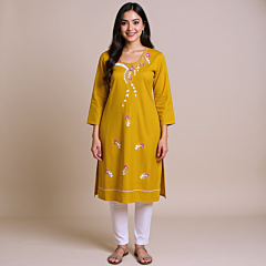 Elegant Hand-Embroidered Yellow Kurti for Women