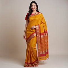 Maheshwari Silk Saree | Mustard Colour | 6x25 Mtrs