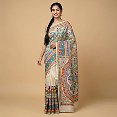 Hand-Painted Madhubani Kosa Tussar Silk Saree