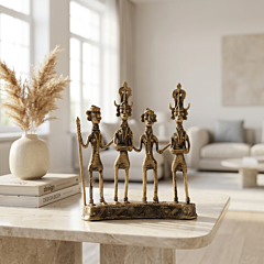 Handcrafted Dhokra Damar Tribal Procession Showpiece | 15x5x16 cm