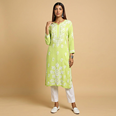 Handcrafted Chikankari Modal Kurti | Green | L