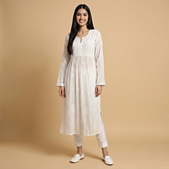 Handcrafted White Chikankari Long Kurti | XXL