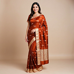 Chanderi Handloom Saree Maroon With Gold Zari Floral Pallu 6.25 mtrs Silk