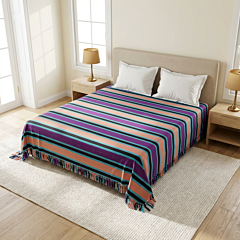 Handloom Satin Multicoloured Double Bedsheet