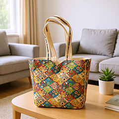Silk Multi-Color Printed Tote Bag for Women | Ethnic Handcrafted Shoulder Bag | Lightweight Shopping & Casual Carry Bag