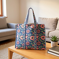 Handmade quilted block printed tote bag I Multicolour