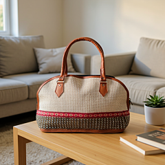 Handcrafted Jute & Leather Tote Bag I  Off white