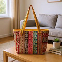 Handmade Zari Embroidery Tote Bag for Women | Traditional Aari Work Shoulder Bag | Multicolor Ethnic Handbag for Casual & Festive Use