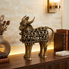 Handcrafted Brass Nandi Idol - Dhokra Art Sculpture|Gold