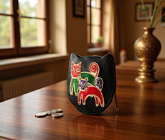 Genuine Leather Coin Purse | Cat and Kitten Design